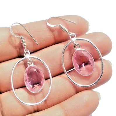 Pink Kunzite Gemstone Handmade 925 Sterling Silver Ethnic Jewelry Earrings - Image 1 of 4