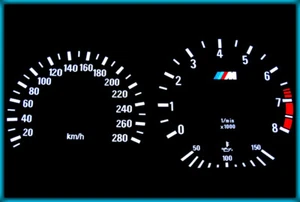 G030 BMW E36 M3 91-99 EU 280KMH NERO/BIANCO EL Misuratori di speedo cluster incandescente al plasma - Foto 1 di 8