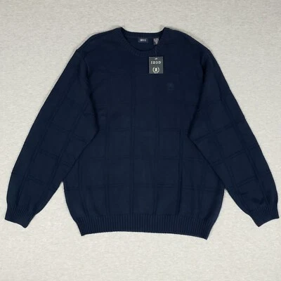 Izod Men's 2XLT Navy Blue Window Pane Knit Pullover Sweater 100% Cotton NEW - Image 1 of 4