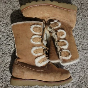 UGG Aztec Stitched Winter Boots Women's Size 5 Tan Shoes Tall Braid - Picture 1 of 12