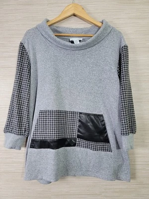 Top túnica Joseph Ribkoff para mujer gris pata de gallo imitación cuero talla 22 Foto 1 de 4