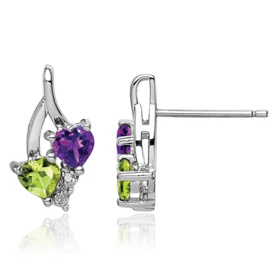 925 Sterling Silver Amethyst Peridot Diamond Heart Dangle Earrings - Image 1 of 4