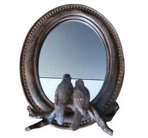 Table Top Oval Mirror With Two Birds Brown Frame 9" Tall X 7" Wide - Picture 1 of 3
