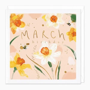 Whistlefish March Birth Happy Birthday Art Card Daffodils Greetings Spring G050 - Picture 1 of 1