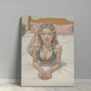 Vtg Retro Sensual Sexy Woman Oil Painting Living Room Decor Canvas Prints - Picture 1 of 2