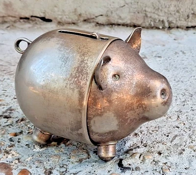 Vintage Napier Piggy Bank Silver Plated Metal Pig Coin Bank  - Image 1 of 4