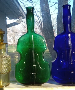 PRETTY DEEP GREEN PONTILED VIOLIN FIGURAL BOTTLE 9 5/8""LARGE SIZE VIOBOT - Picture 1 of 13