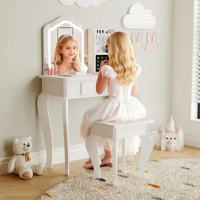 Vaidade infantil com espelho iluminado, conjunto de mesa de maquiagem infantil banquinho, conjunto de brinquedos para meninas - Imagem 1 de 4
