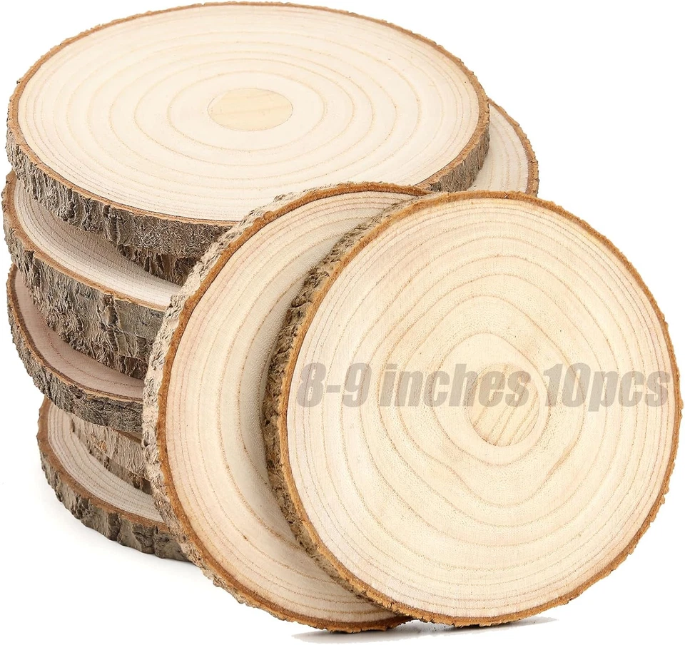 10 piezas grandes rebanadas de madera sin terminar para centros de mesa rondas de madera de 8-9 pulgadas para  Foto 1 de 4