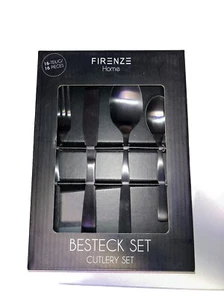 Juego de cubiertos Firenze Home 16 piezas acero inoxidable negro cuchillo tenedor cuchara cepillado - Imagen 1 de 2