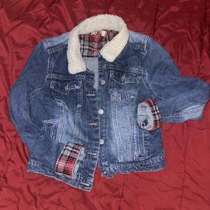 LEI Dark Blue Wash Denim Juniors Jean Jacket w/ Faux Fur Collar Size M - Picture 1 of 5