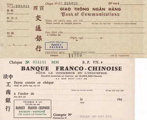 SAIGON 2 chèques Banque Franco-Chinoise Chine & Vietnamienne Vietnam Indochine - Picture 1 of 2