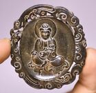 5.5CM Hongshan Culture Old Jade Carved Kwan-yin Guan Yin Text Amulet Pendant
