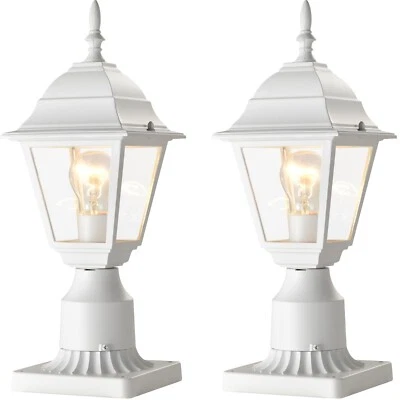 Paquete de 2 luces de poste blancas para exteriores impermeables con base de muelle de 5,9" para porche Foto 1 de 4