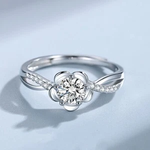 925 Sterling Silver Beautiful Flower Adjustable Ring Women Girls Jewellery Gift - Picture 1 of 5