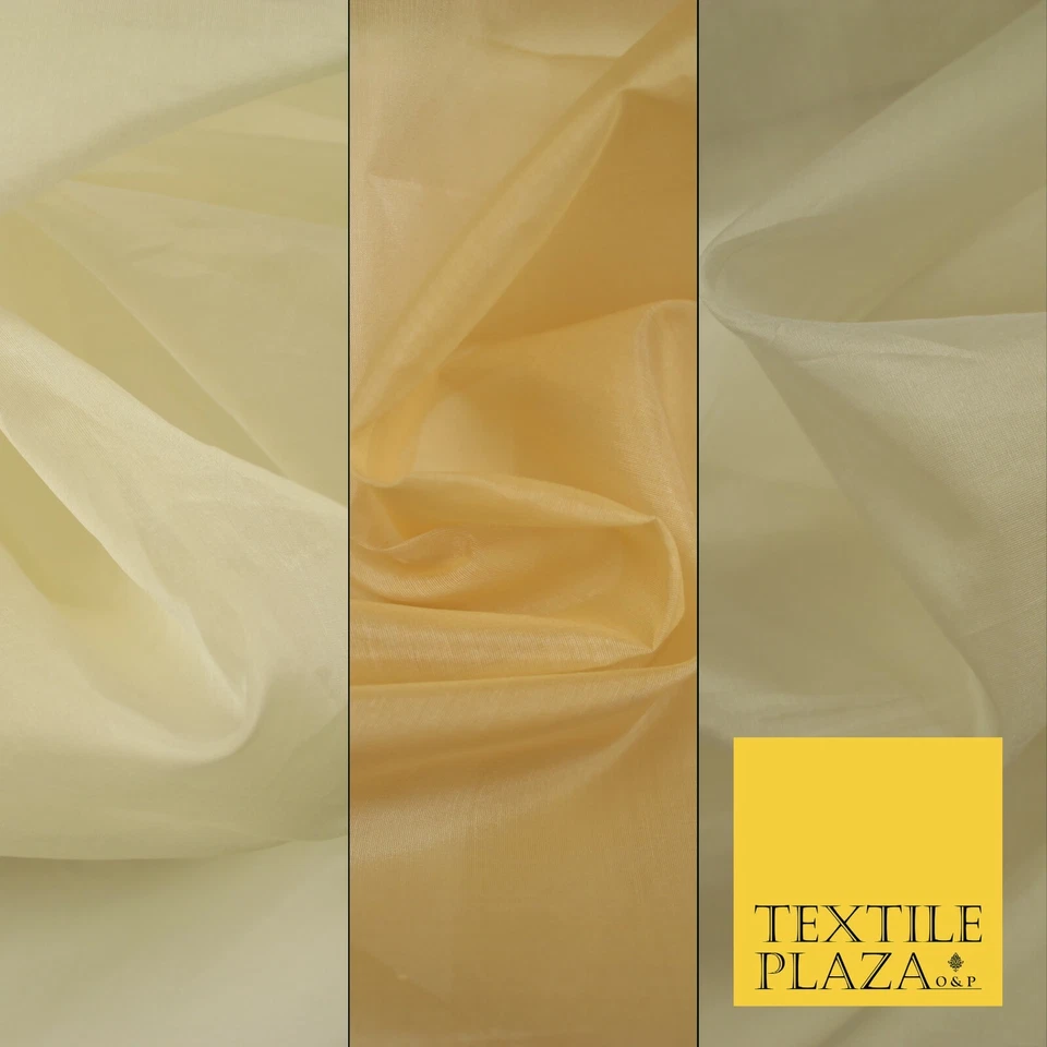Luxury Gold Beige Plain 100% SILK ORGANZA Sheer Fabric Dress Wedding 3 COLOURS - Image 1 of 1