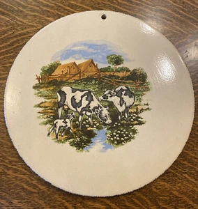 VTG 1995 Casey Pottery Wall Hanging Plate Cows 11.5” Spongeware Pottery USA - Picture 1 of 8