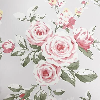 Papel pintado floral Catherine Lansfield Canterbury 165506 flores rojo/gris Muriva Foto 1 de 4