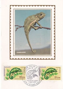 CFA Carte 1er jour Soie 1971 Nature Caméléon de la Réunion l'Etang Salé 1 - Picture 1 of 2