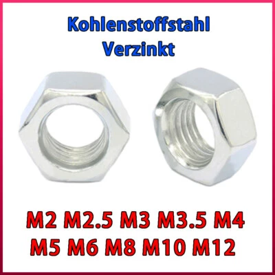 GOOBETTER Tuerca hexagonal DIN 934 tuercas acero galvanizado M2 M2.5 M3 M3.5 M4 M5 M6 M8 ~ M12