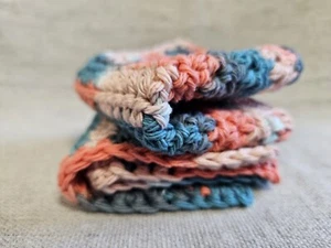 Earthtone Crochet Cotton Dishcloth Washcloth Handmade Set of 2 - Picture 1 of 3