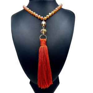 C 1946 Necklace Women Orange Tassel Faceted Beaded 31" Long Adjustable Statement - Picture 1 of 11