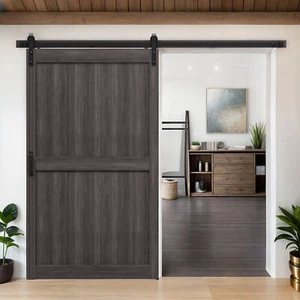48x84" Rustic Composite Sliding Barn Door w/ Hardware Kit Reversible Pre-Drilled - Picture 1 of 9