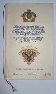 MENÜ ALGIER 1949 VINCENT AURIOL KRIEGSKREUZ ALGIER - Bild 1 von 3