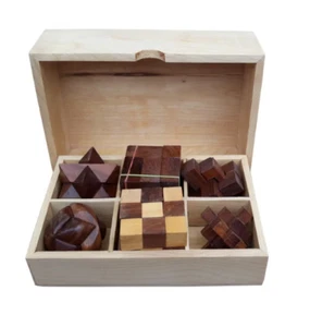 Wooden 3D IQ Brain Teasers Puzzle Games Set 6 in one for Adults and Teens - Picture 1 of 8