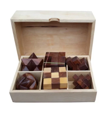 Wooden 3D IQ Brain Teasers Puzzle Games Set 6 in one for Adults and Teens - Image 1 of 4