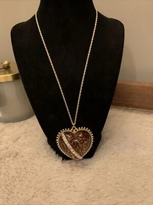 Betsey Johnson Leopard Print Heart Necklace AB Rhinestones in Gold tone - NWT - Picture 1 of 5
