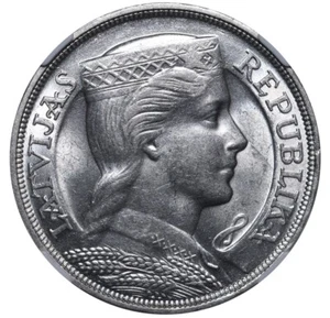 1931 Alberts Kviesis Latvia Silver 5 LATI NGC MS 60 - Picture 1 of 3