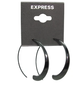 Express Plain Black Threader Pull Through Hoop Earrings Pierced 1 1/4" NWT - Picture 1 of 2