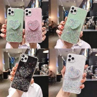 Bling Glitter Sequins w/ Heart Stand Case For iPhone 12 11 Pro Max XS XR 6 7 8 - Image 1 of 4