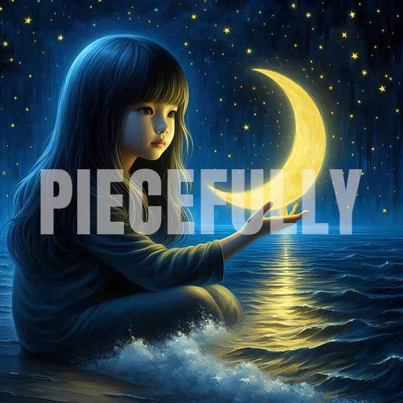 The Girl and Her Moon #003 AI Digital Art Image w/ Abstract Riddle Philosophy - Image 1 of 1