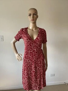 Gibson Made In USA Red Patterned Stretch Polyester Wrap Dress Knee Length SZ XS - Picture 1 of 12