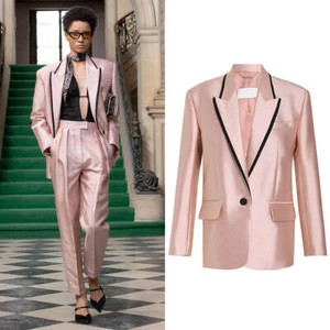 Women Suits Satin Peak Lapel Single Breasted Business Casual Party Pantsuits - Picture 1 of 10