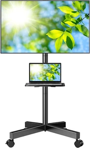 Mobile TV Stand for 23-60" TVs, Adjustable Tilt, Rolling Cart with Laptop Shelf - Picture 1 of 12