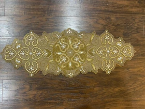 Heavily Beaded Sequined Blingy Table Runner Gold Brown Silver 34” Long Decor - Picture 1 of 20