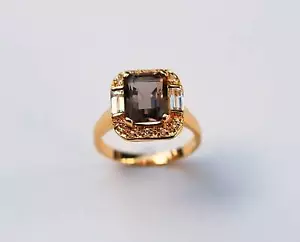 New 14K Yellow Gold Plated Silver Sterling Smoky Topaz Ring 2.5 ct Size 10 .925 - Picture 1 of 1