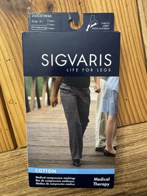Sigvaris Cotton Knee High Compression Sz S1 Small Short Crispa (Taupe) 30-40mmHg - Image 1 of 4
