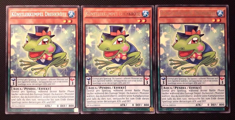 Yu-Gi-Oh! 3x Künstlerkumpel Drehkröte, DUEA-DE010, Rare, 1. Auflage, Deutsch, EX - Bild 1 von 2