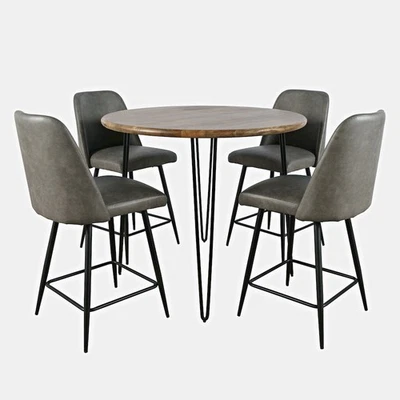 Five Piece Round Modern Solid Wood Counter Height Dining Set - Image 1 of 4