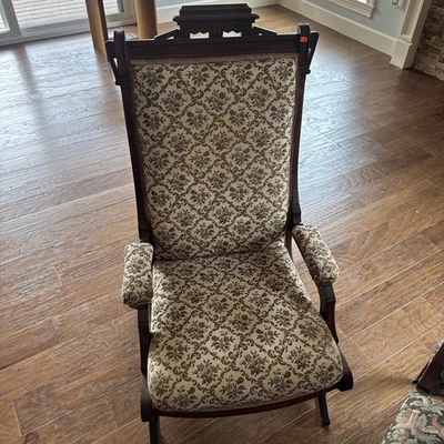 Victorian Vintage Platform Rocker Wood with Fabric Upholstery Antique Rocking - Image 1 of 4