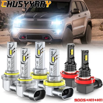 6000K For Jeep Compass 2016-2020 6Pcs LED Headlight Kit Hi/Low Beam + Fog Bulbs - Image 1 of 4