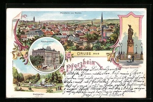 Lithographie Pforzheim, Ortsansicht von Westen, Reichspostamt, Stadtgarten 1900  - Picture 1 of 2