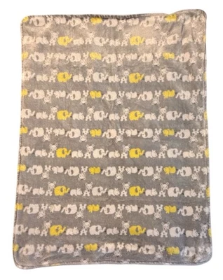 Manta bebé Okie Dokie gris amarillo blanco elefante safari felpa Foto 1 de 2