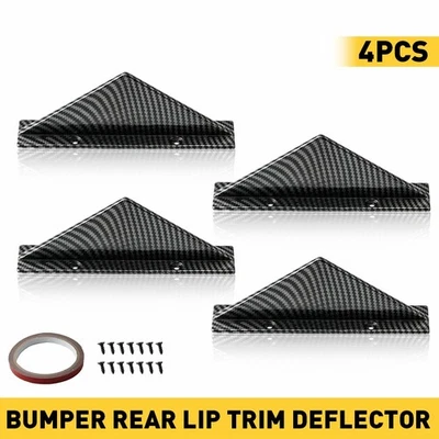 Carbon Fiber Rear Car Bumper Diffuser Shark Fin Curved Spoiler Lip Wing Splitter - Image 1 of 4