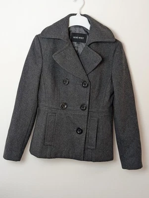 Casaco feminino Nine West cinza mistura de lã tamanho 2 forrado com peito duplo... - Imagem 1 de 4