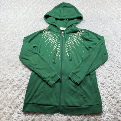 Quacker Factory Hoodie Womens XS Zip Rhinestone Pearl Jacket Glam Baddie Boho - Image 1 of 4